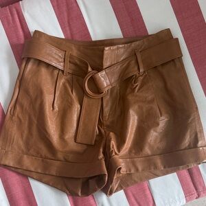 Frame Denim Tan Leather High Waist Shorts